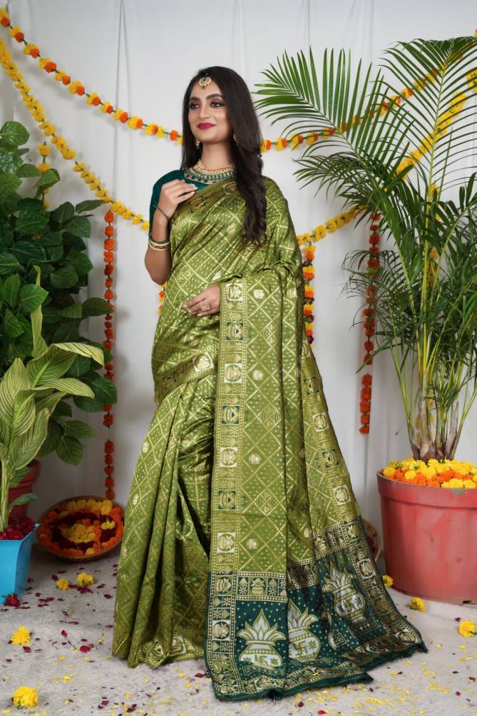 Bandhani Patola Saree By Dhruvi Designer Hub  Pure lichi Soft Silk Catalog
